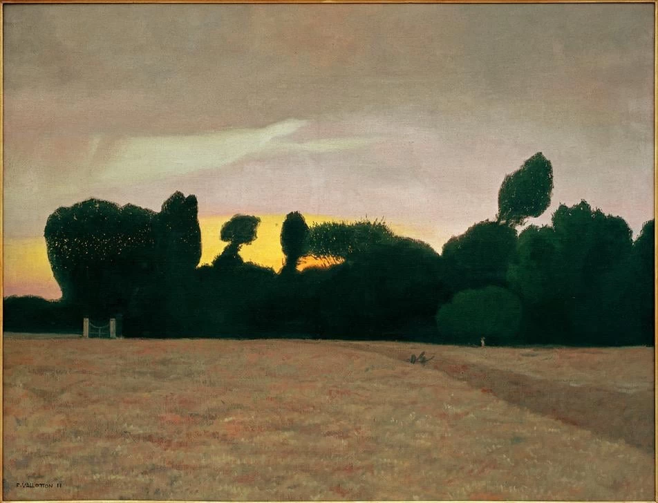 Paesaggio della Normandia, sole al tramonto